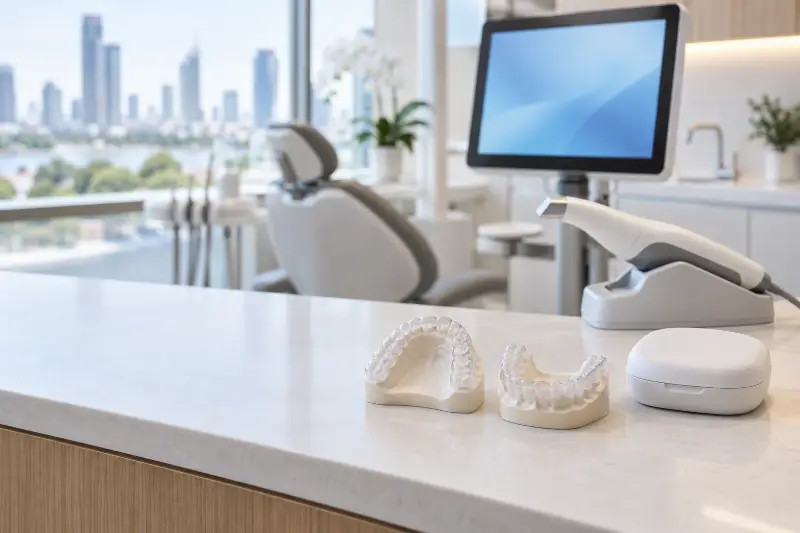 กล่องอุปกรณ์จัดฟันใส Invisalign และสแกนฟันดิจิทัลในคลินิก